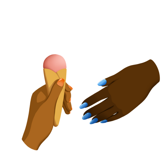 Illustration of person holding out hand to receive ice cream